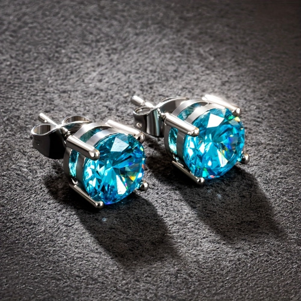 Stud Earrings for Women - Moissanite VVS1 925 Sterling Silver Colorful Round Cut Champagne, Olive - product detail view 27