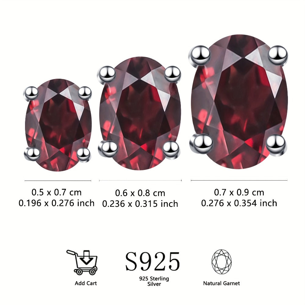 Stud Earrings for Women - Natural Garnet S925 Sterling Silver for | 2.4ct Oval Cut Deep Red Gemstone - product detail view 7