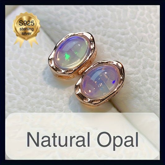 Stud Earrings for Women - Opal 925 Sterling Silver Natural White Opal Inlaid Girls Black Opal Four - main product view
