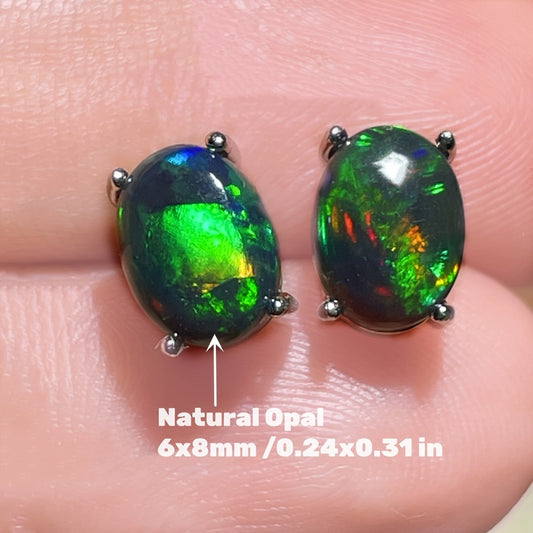 Stud Earrings for Women - Opal S925 Sterling Silver Black Opal Mosaic for , October Birthstone - main product view