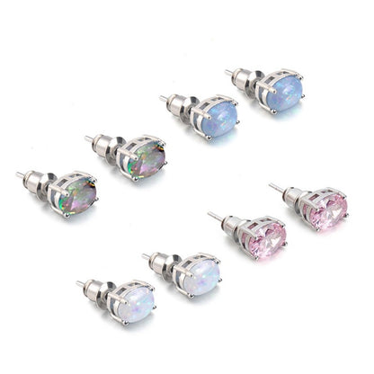 Stud Earrings for Women - Opal S925 Sterling Silver Black Opal Mosaic for , October Birthstone - product detail view 9