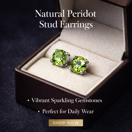 Stud Earrings for Women - Peridot 925 Sterling Silver Natural Peridot Minimalist Elegant Green - main product view
