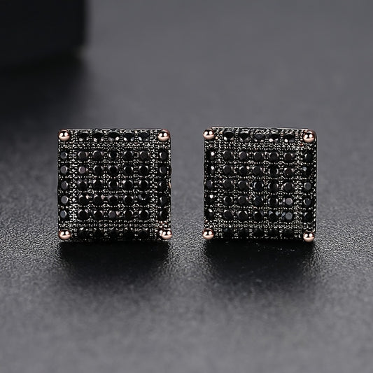 Stud Earrings for Women - Men's Iced Out Square CZ Hip Hop Cubic Zirconia Copper Bling Earpin - main product view