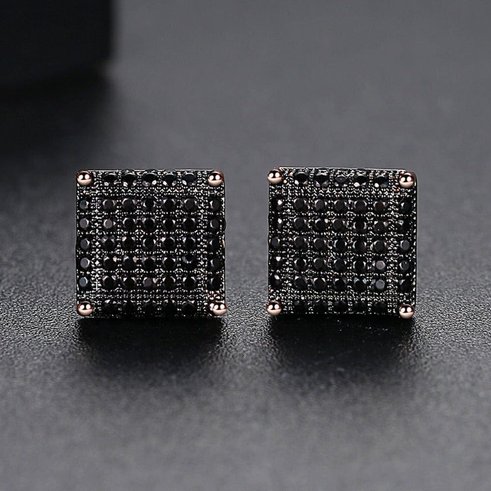 Stud Earrings for Women - Men's Iced Out Square CZ Hip Hop Cubic Zirconia Copper Bling Earpin - product detail view 5