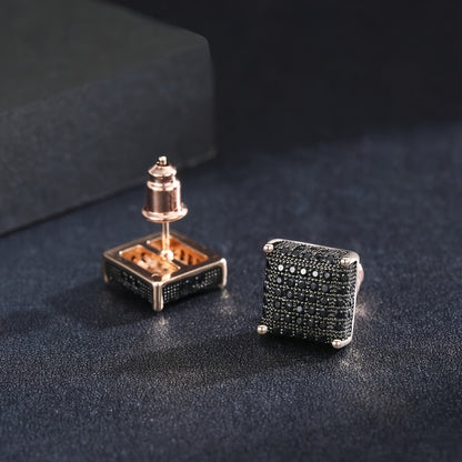 Stud Earrings for Women - Men's Iced Out Square CZ Hip Hop Cubic Zirconia Copper Bling Earpin - product detail view 8
