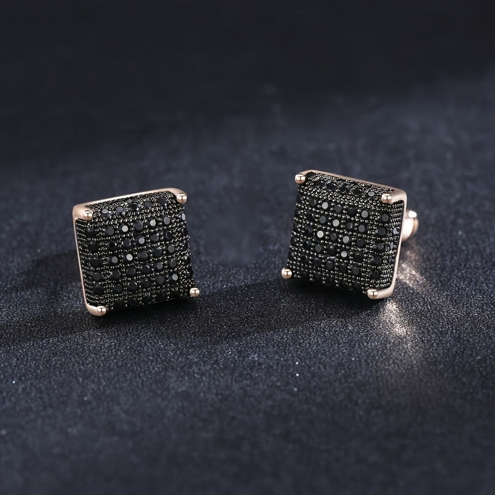 Stud Earrings for Women - Men's Iced Out Square CZ Hip Hop Cubic Zirconia Copper Bling Earpin - product detail view 10