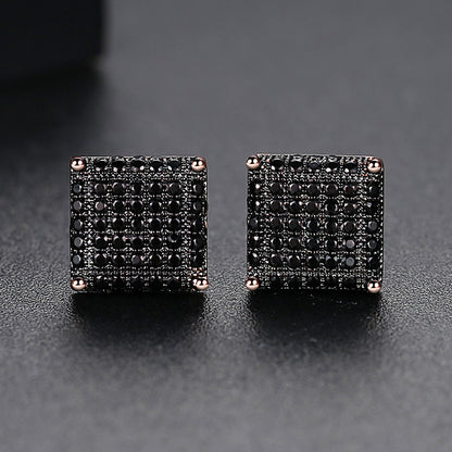 Stud Earrings for Women - Men's Iced Out Square CZ Hip Hop Cubic Zirconia Copper Bling Earpin - product detail view 14