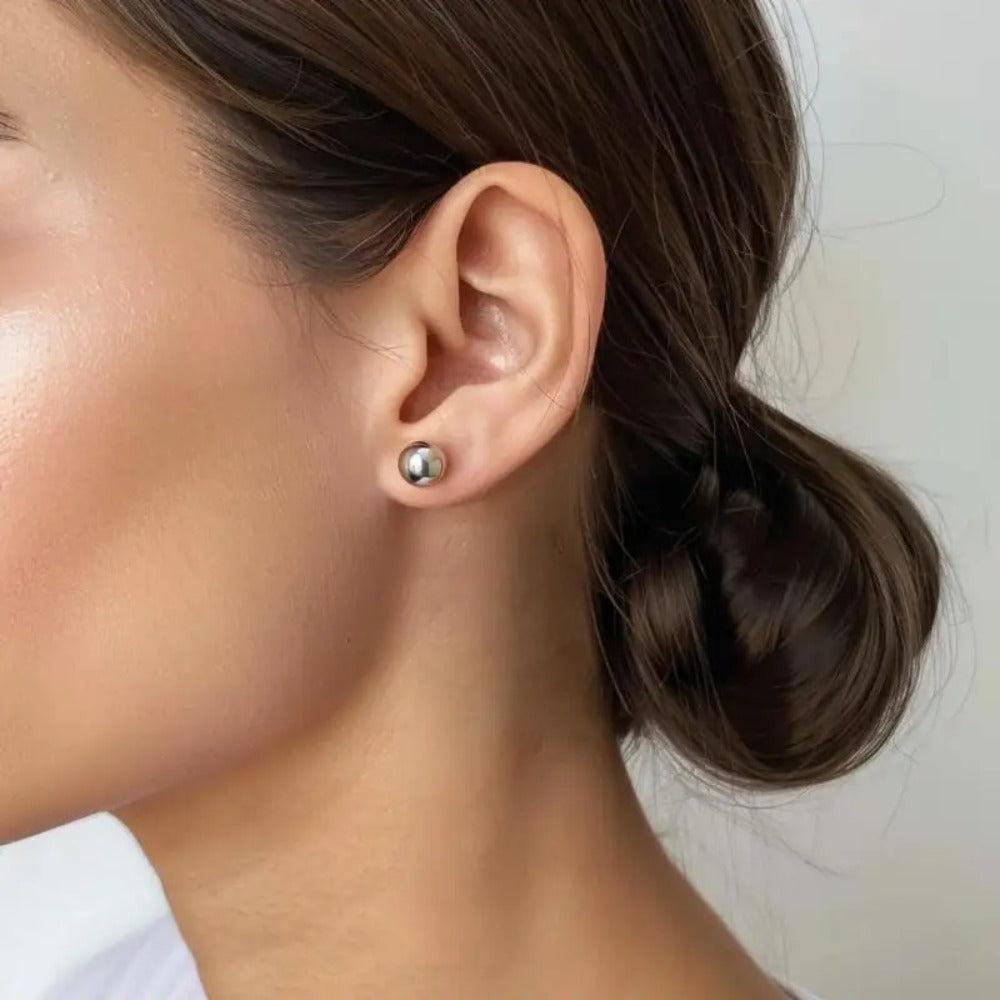 Stud Earrings for Women - S925 Sterling Silver 10mm Round Simple Minimalist Ear Piercing Jewelry - product detail view 2