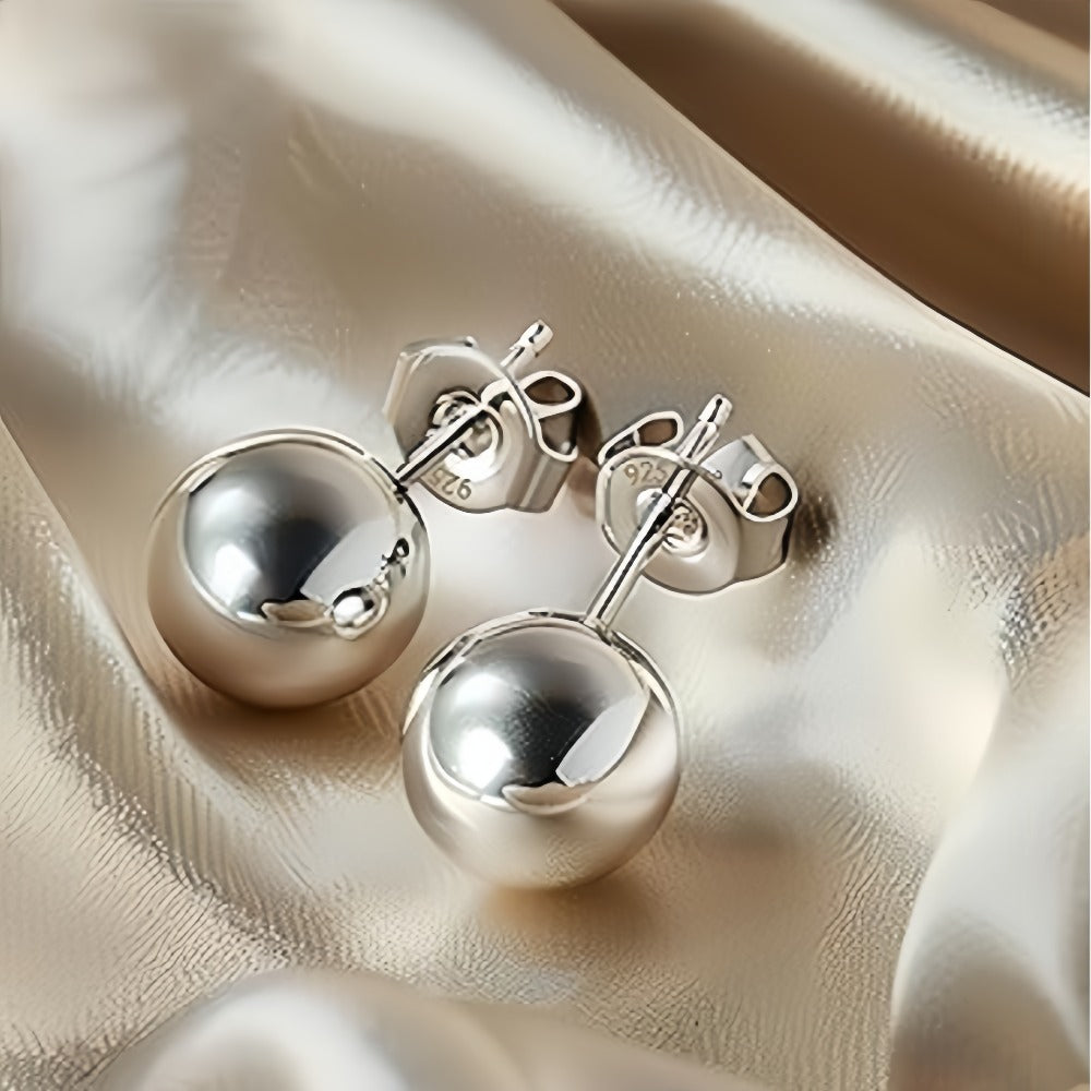 Stud Earrings for Women - S925 Sterling Silver 10mm Round Simple Minimalist Ear Piercing Jewelry - product detail view 3
