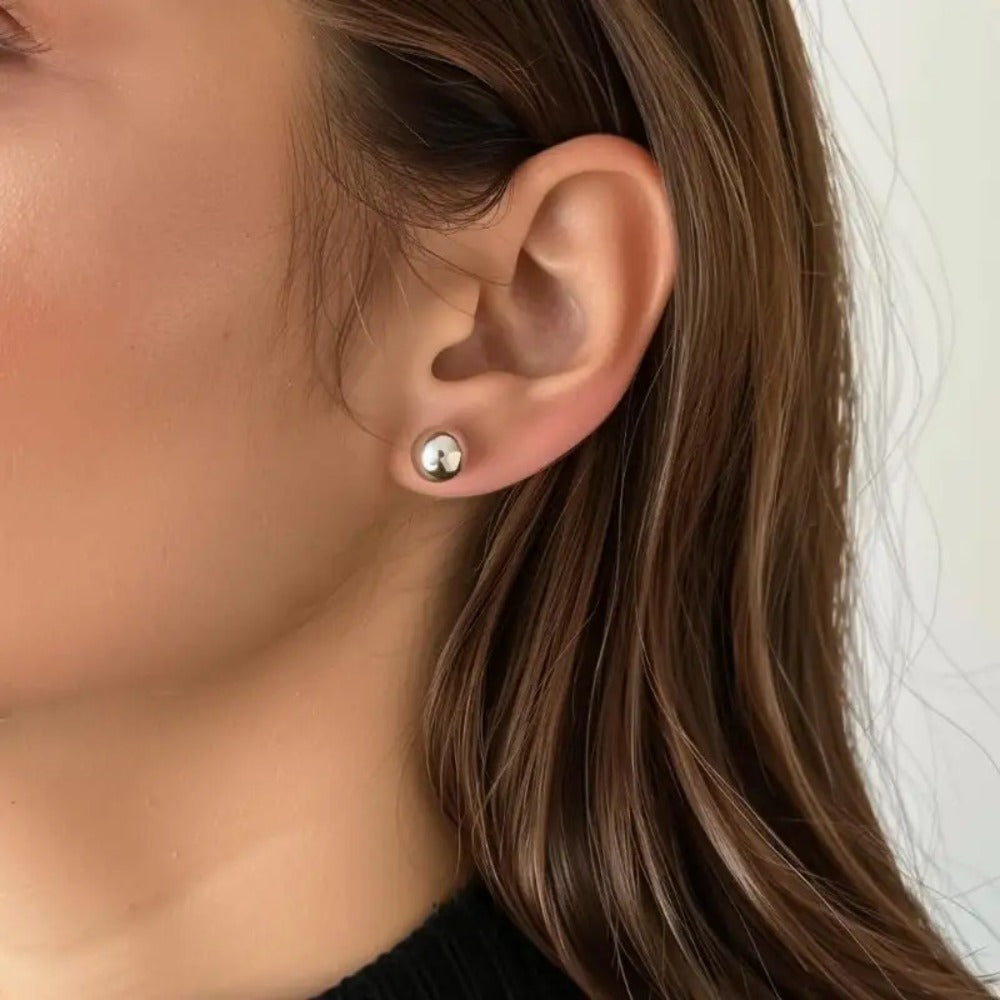 Stud Earrings for Women - S925 Sterling Silver 10mm Round Simple Minimalist Ear Piercing Jewelry - product detail view 4