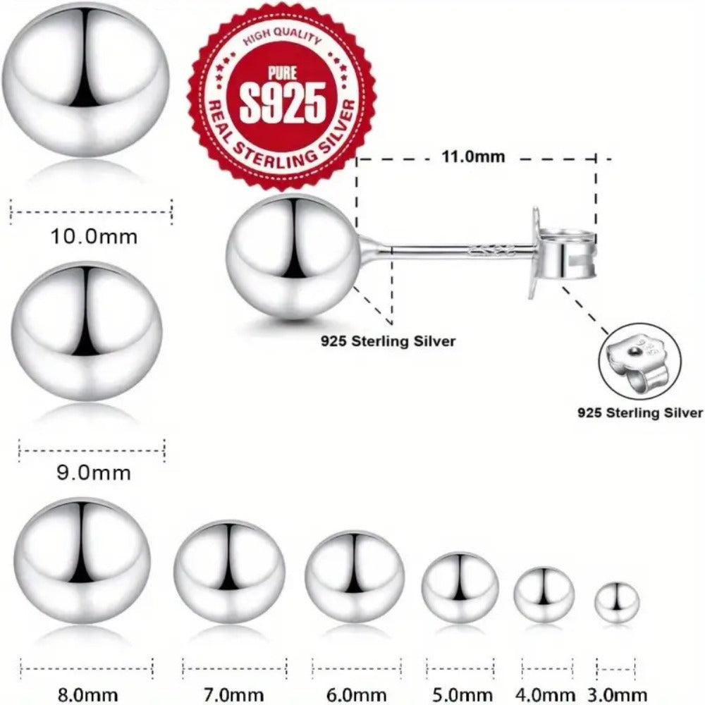 Stud Earrings for Women - S925 Sterling Silver 10mm Round Simple Minimalist Ear Piercing Jewelry - product detail view 5