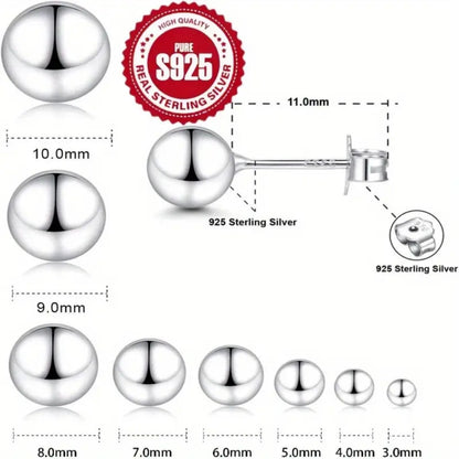 Stud Earrings for Women - S925 Sterling Silver 10mm Round Simple Minimalist Ear Piercing Jewelry - product detail view 5