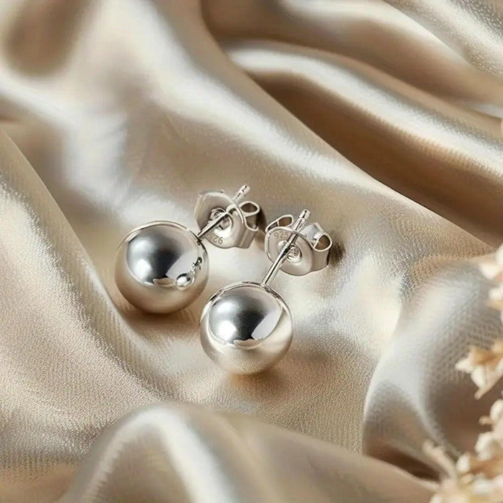 Stud Earrings for Women - S925 Sterling Silver 10mm Round Simple Minimalist Ear Piercing Jewelry - product detail view 6