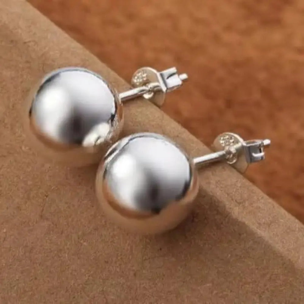 Stud Earrings for Women - S925 Sterling Silver 10mm Round Simple Minimalist Ear Piercing Jewelry - product detail view 10