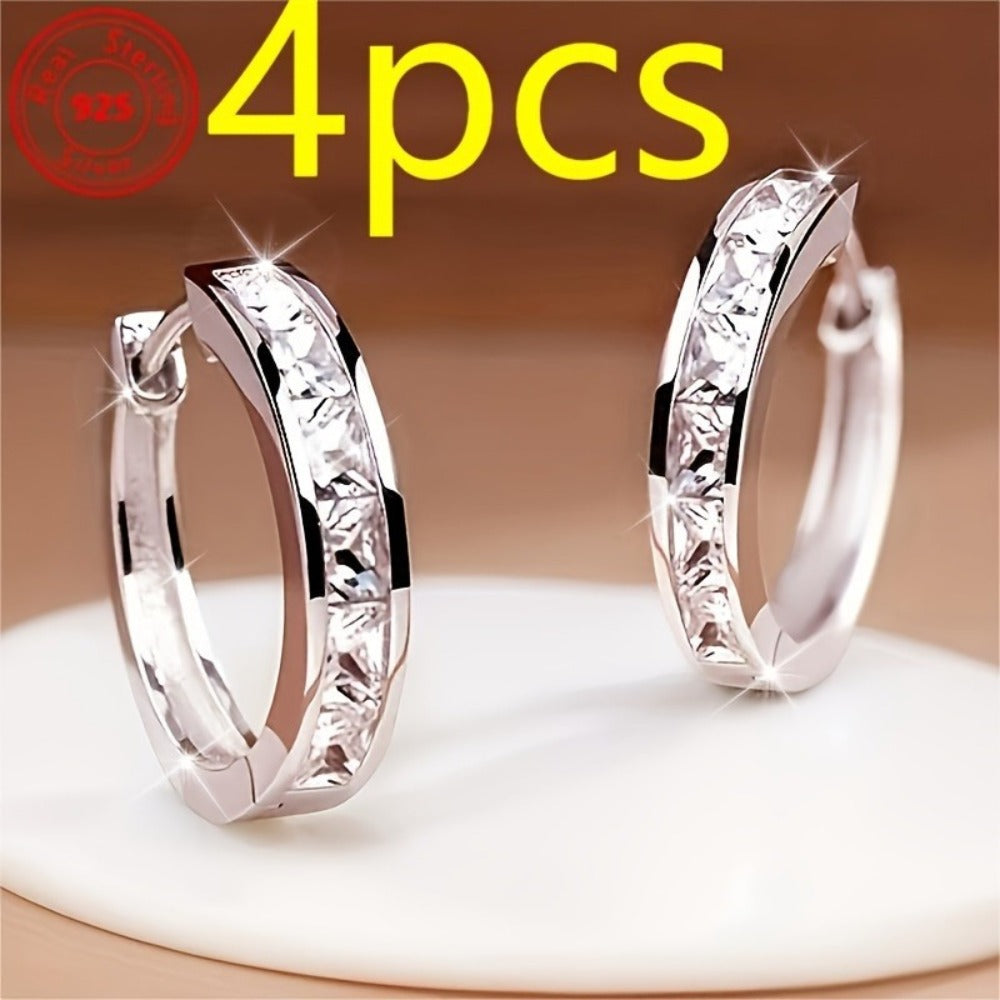 Stud Earrings for Women - S925 Sterling Silver CZ 2 Pairs - Sparkling Zirconia Hypoallergenic for - main product view