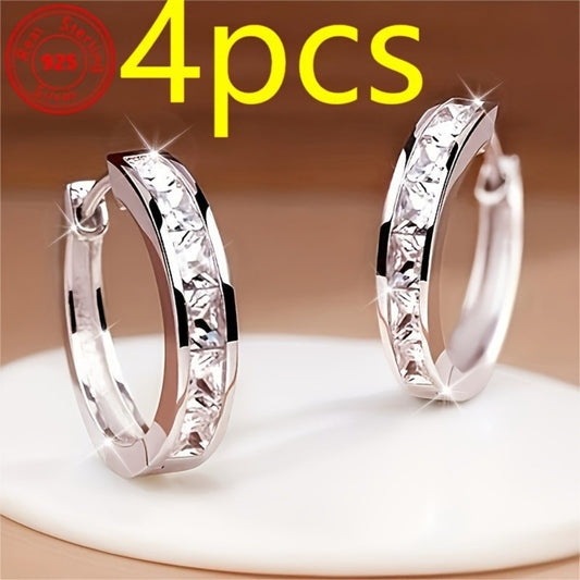 Stud Earrings for Women - S925 Sterling Silver CZ 2 Pairs - Sparkling Zirconia Hypoallergenic for - main product view