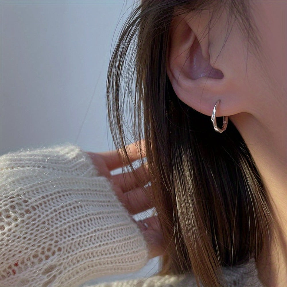 Stud Earrings for Women - S925 Sterling Silver Huggie Hoop - 18K Gold Plated Hypoallergenic Simple - product detail view 13