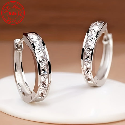 Stud Earrings for Women - S925 Sterling Silver Zirconia Minimalist Shiny CZ for , Hypoallergenic - main product view