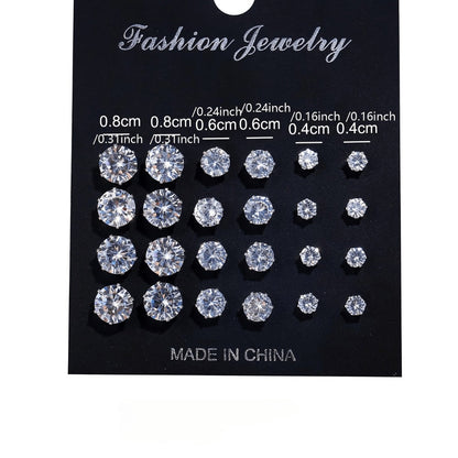 Stud Earrings for Women - Set 12 Pairs 925 Silver Plated Zircon Simple for Men Everyday Wear - product detail view 2