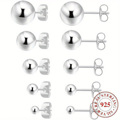Stud Earrings for Women - Sterling Silver Set 5 Pairs - 925 Silver Ball for Multiple Piercings, Tiny - main product view