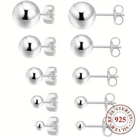 Stud Earrings for Women - Sterling Silver Set 5 Pairs - 925 Silver Ball for Multiple Piercings, Tiny - main product view