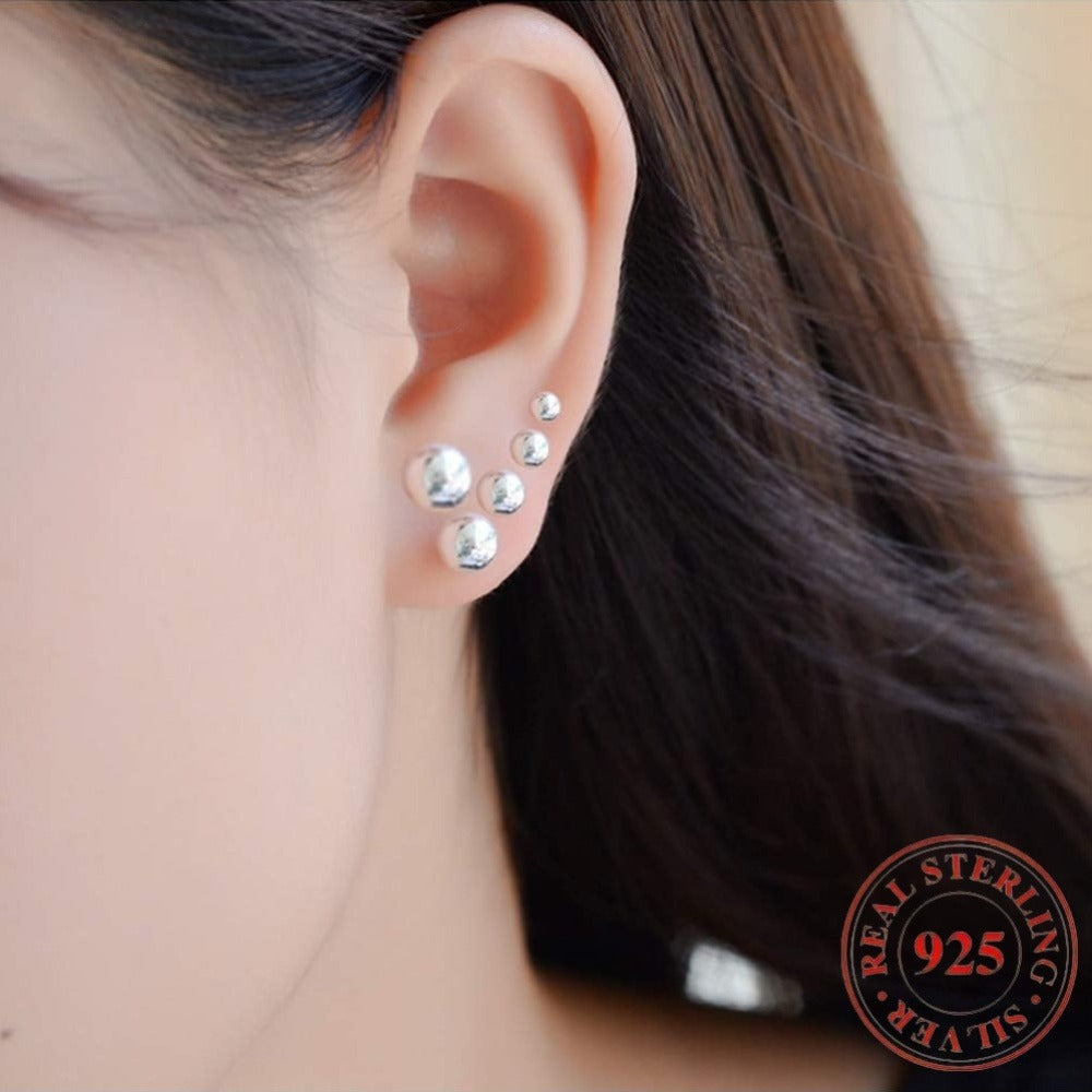 Stud Earrings for Women - Sterling Silver Set 5 Pairs - 925 Silver Ball for Multiple Piercings, Tiny - product detail view 2