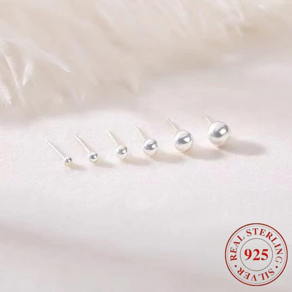 Stud Earrings for Women - Sterling Silver Set 5 Pairs - 925 Silver Ball for Multiple Piercings, Tiny - product detail view 3