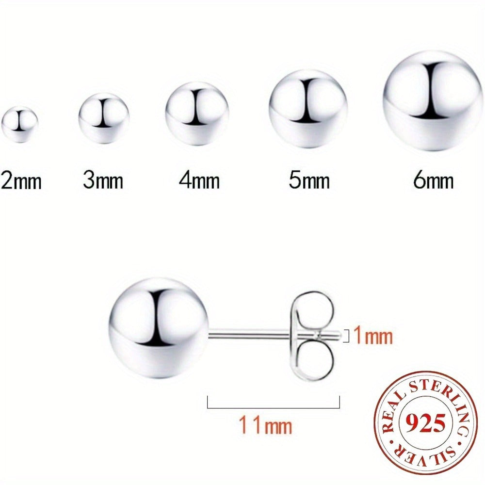 Stud Earrings for Women - Sterling Silver Set 5 Pairs - 925 Silver Ball for Multiple Piercings, Tiny - product detail view 4