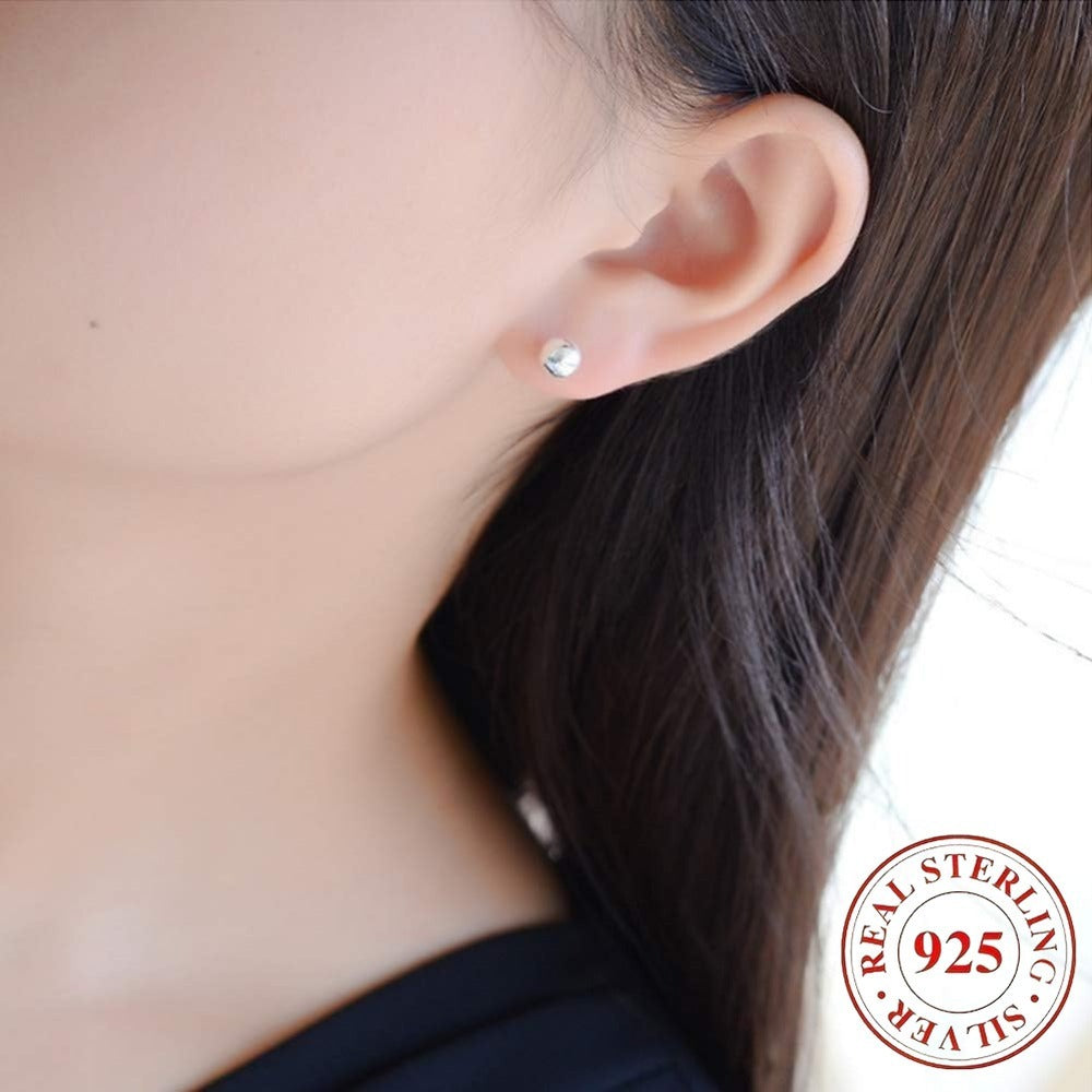 Stud Earrings for Women - Sterling Silver Set 5 Pairs - 925 Silver Ball for Multiple Piercings, Tiny - product detail view 5