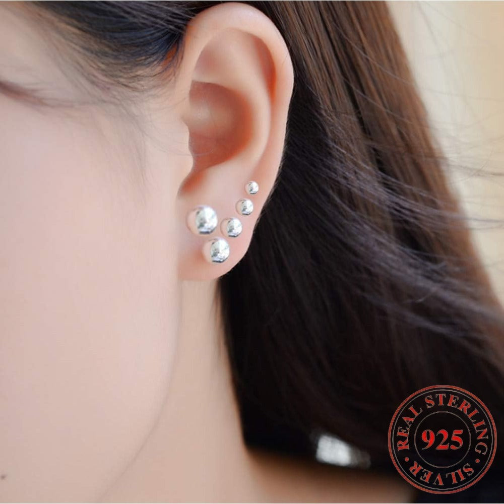 Stud Earrings for Women - Sterling Silver Set 5 Pairs - 925 Silver Ball for Multiple Piercings, Tiny - product detail view 7