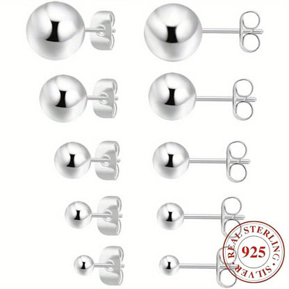 Stud Earrings for Women - Sterling Silver Set 5 Pairs - 925 Silver Ball for Multiple Piercings, Tiny - product detail view 8