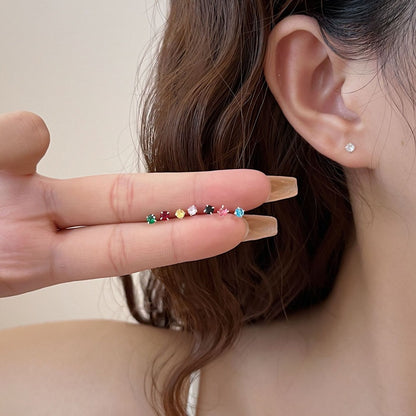 Stud Earrings for Women - Sterling Silver Set 8 Pairs - Cubic Zirconia Hypoallergenic Ear for - product detail view 2