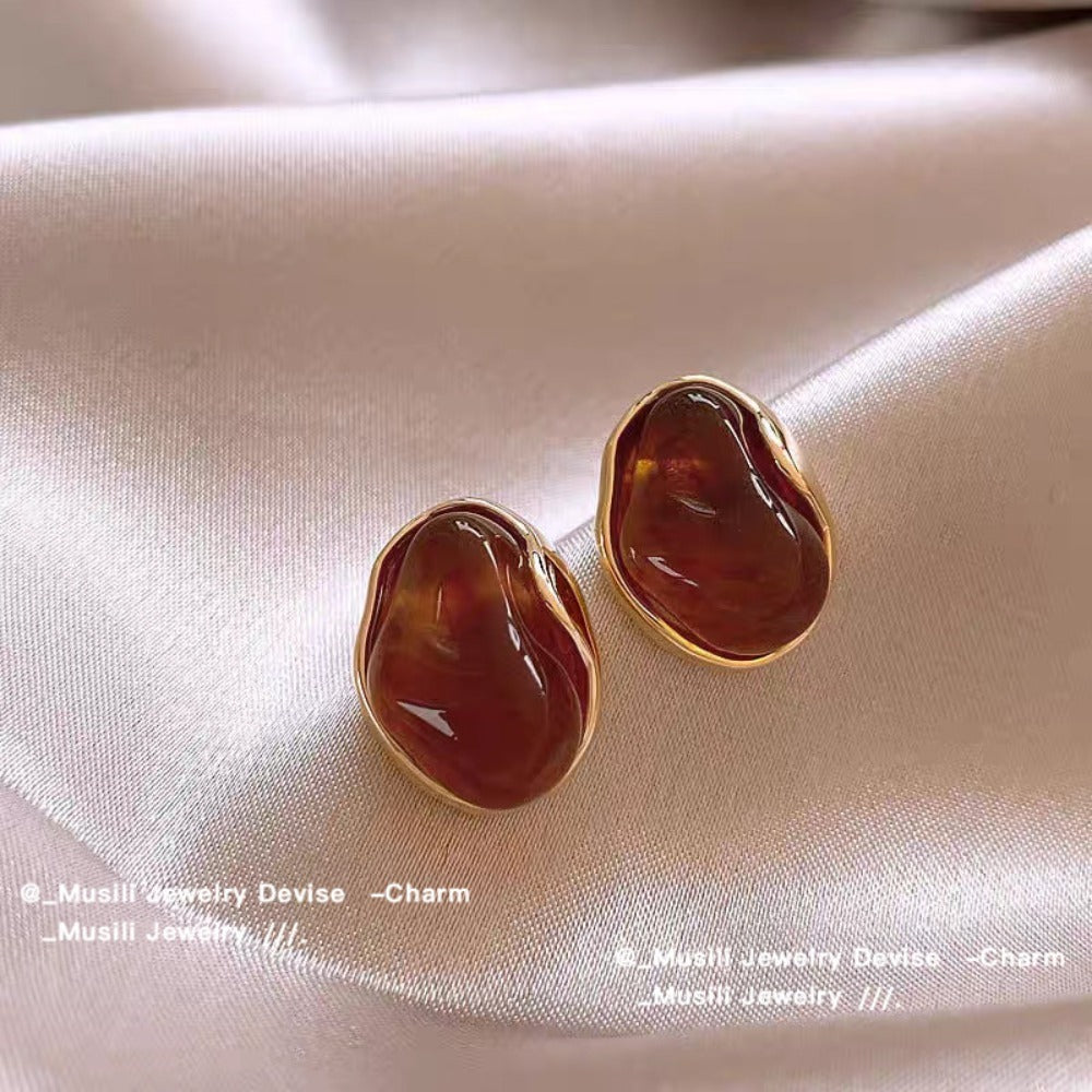 Stud Earrings for Women - Tiger's Eye Set 9 Pairs for - Light Luxury Malachite Natural Stone , INS - product detail view 4