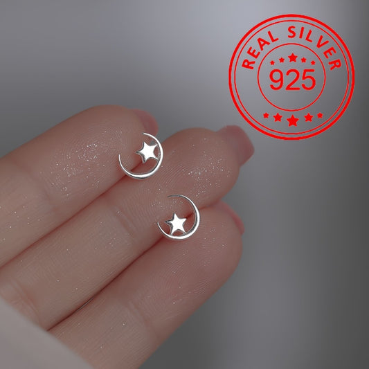 Stud Earrings for Women - Tiny Star & Moon for - 925 Sterling Silver Hypoallergenic Jewelry - main product view