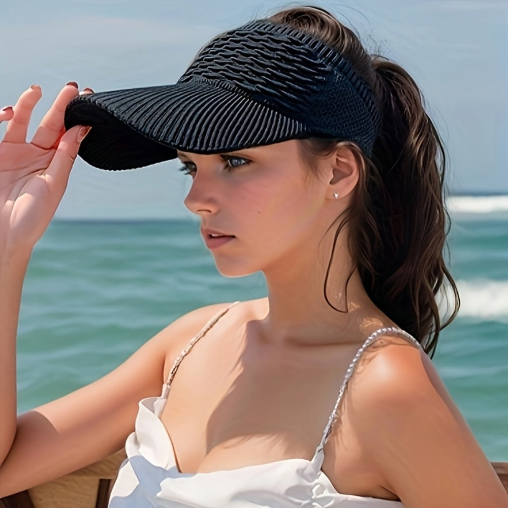 Sun Hat - 3-Pack for Women Elastic Open Top Ponytail Outdoor UV Protection Beach - product detail view 8