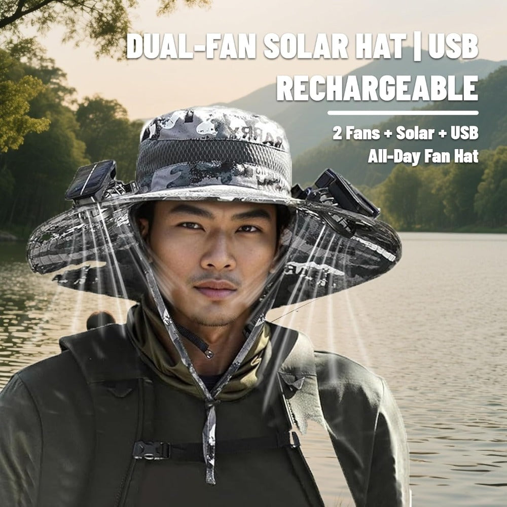 Sun Hat - Solar Fan Wide Brim with Built-In Solar Powered Fan for Men Outdoor - product detail view 2
