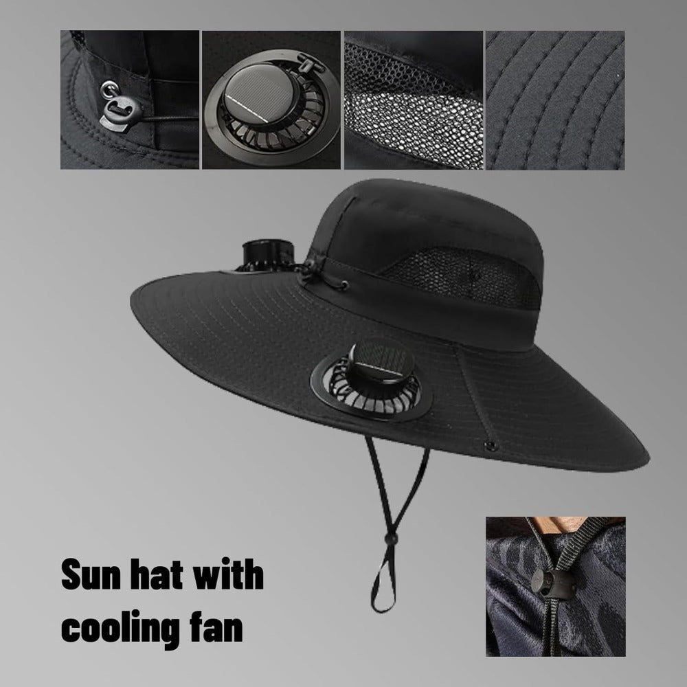Sun Hat - Solar Fan Wide Brim with Built-In Solar Powered Fan for Men Outdoor - product detail view 4