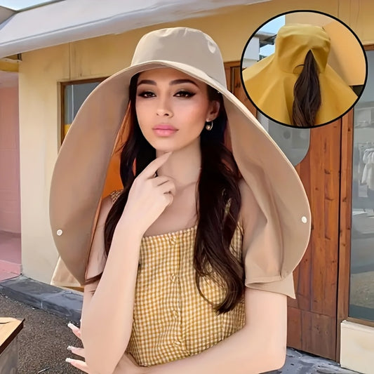 Sun Hat - Women Wide Brim with Neck Cover Foldable UPF Beach Cap Lightweight - main product view