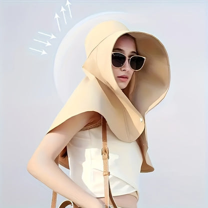 Sun Hat - Women Wide Brim with Neck Cover Foldable UPF Beach Cap Lightweight - product detail view 8