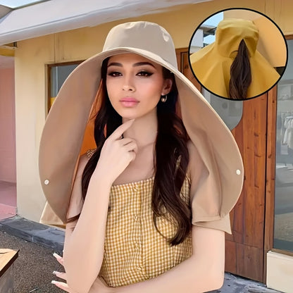 Sun Hat - Women Wide Brim with Neck Cover Foldable UPF Beach Cap Lightweight - product detail view 9