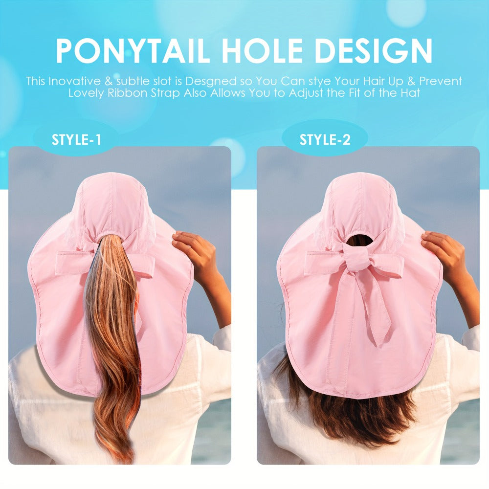 Sun Hats - Hat Women Wide Brim Foldable Bucket Hat with Neck Cover - UPF UV - product detail view 2