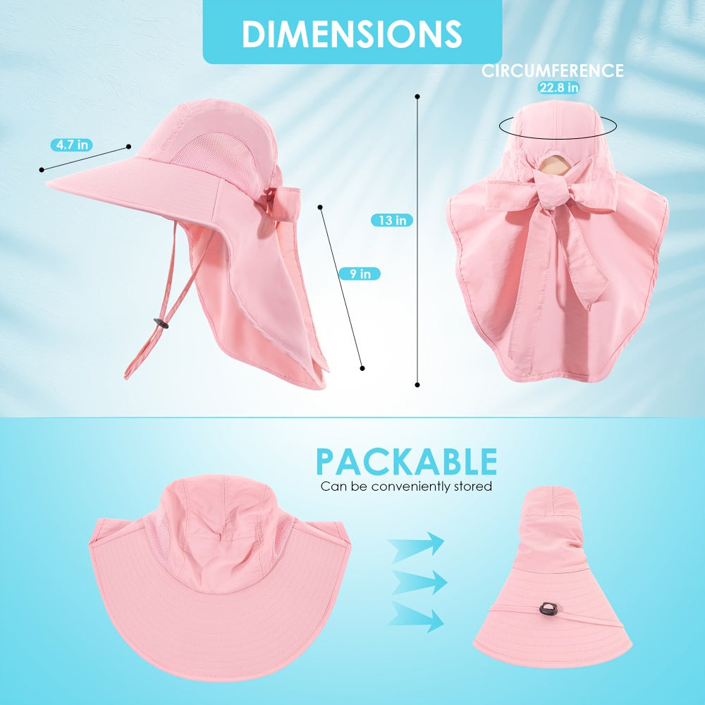 Sun Hats - Hat Women Wide Brim Foldable Bucket Hat with Neck Cover - UPF UV - product detail view 4