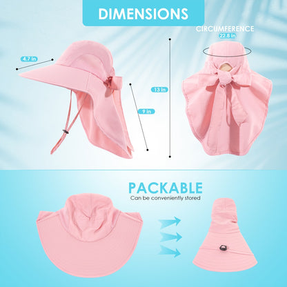 Sun Hats - Hat Women Wide Brim Foldable Bucket Hat with Neck Cover - UPF UV - product detail view 4