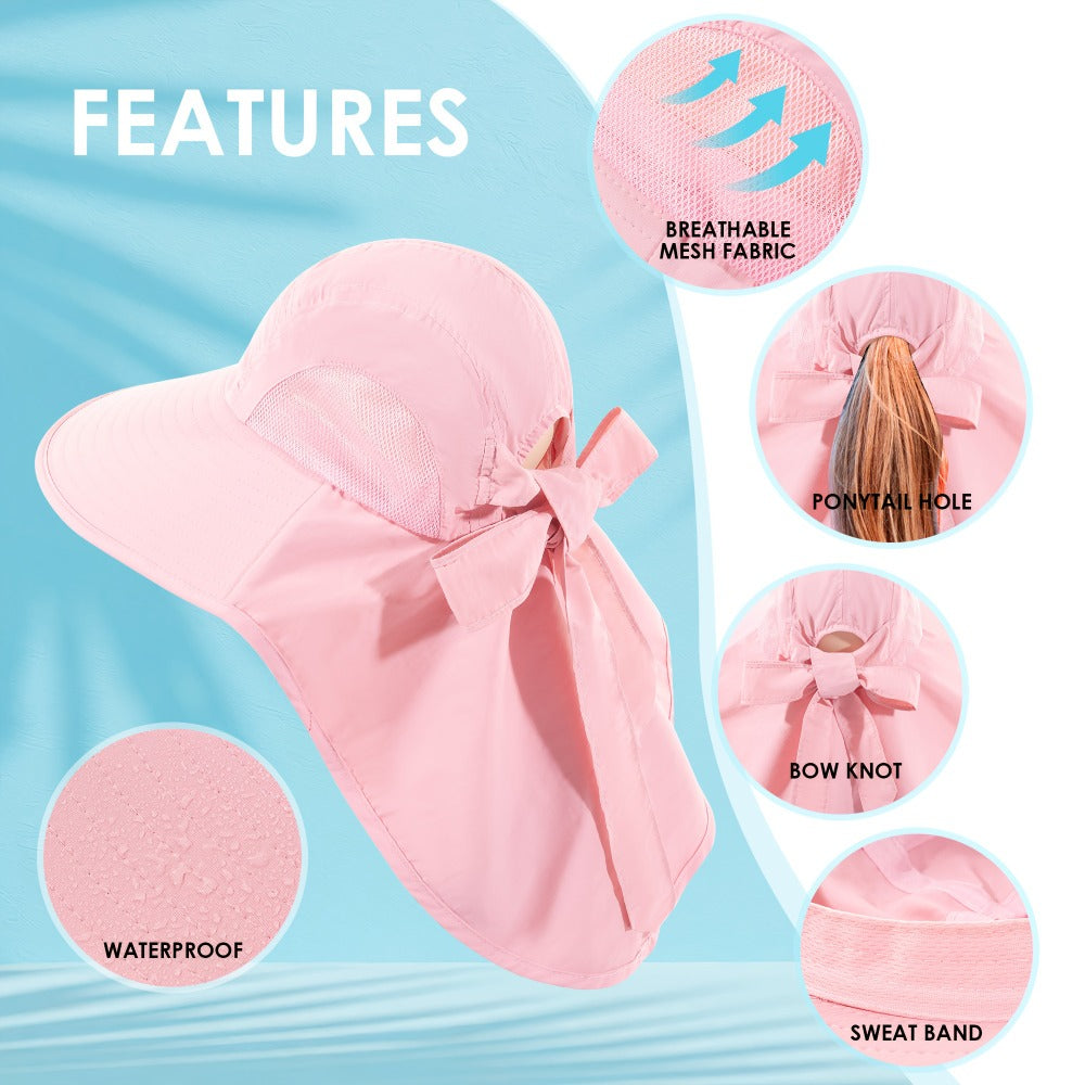 Sun Hats - Hat Women Wide Brim Foldable Bucket Hat with Neck Cover - UPF UV - product detail view 9