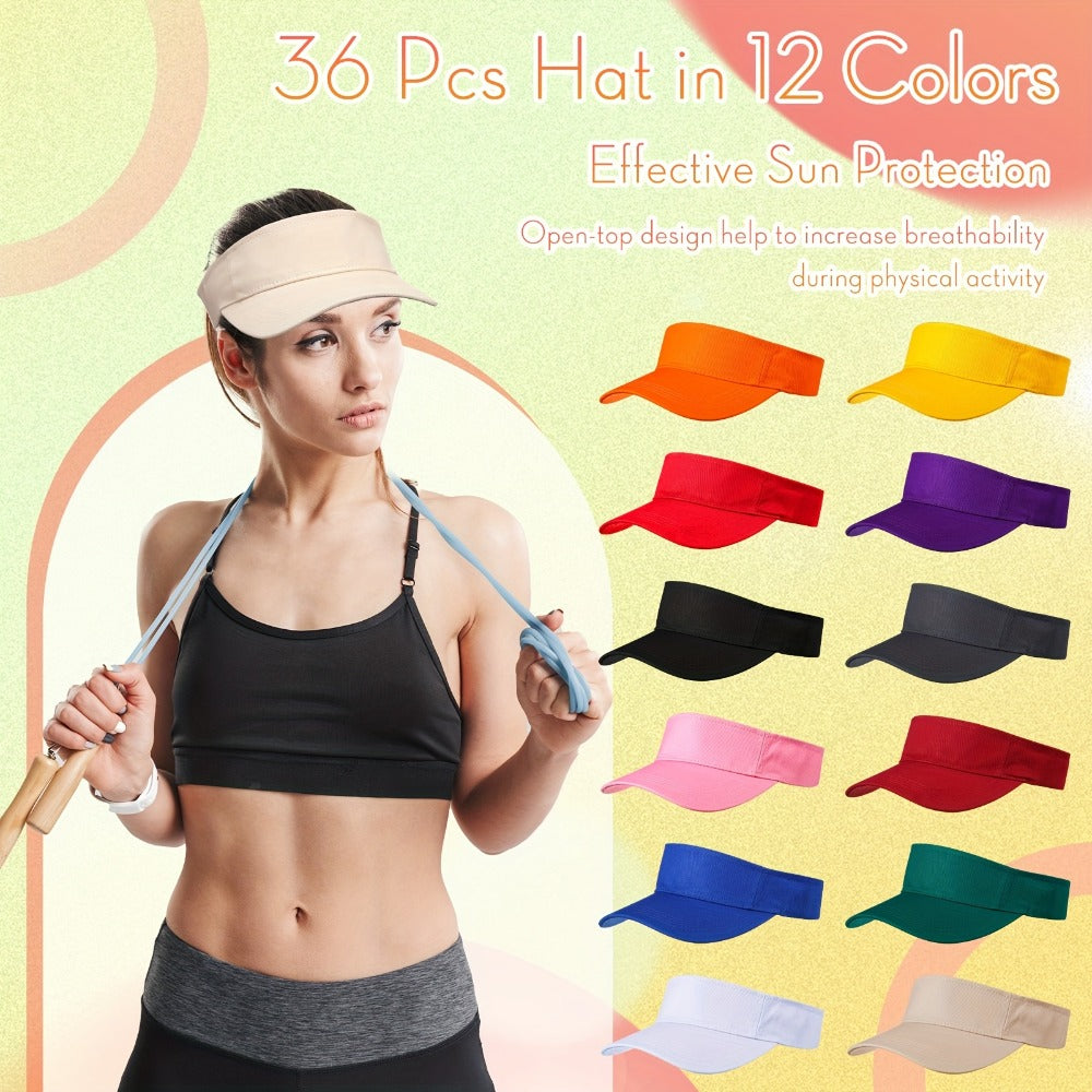 Sun Visor - Hat Bulk 36 Pack Adjustable Lightweight Empty Top Cap for Men Women Tennis - product detail view 4