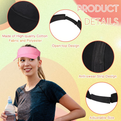 Sun Visor - Hat Bulk 36 Pack Adjustable Lightweight Empty Top Cap for Men Women Tennis - product detail view 5