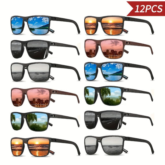 Sunglasses for Men - 12 Pack Classic Square Retro Fashion Eyewear Unisex PC Frame Multi-Color - main product view
