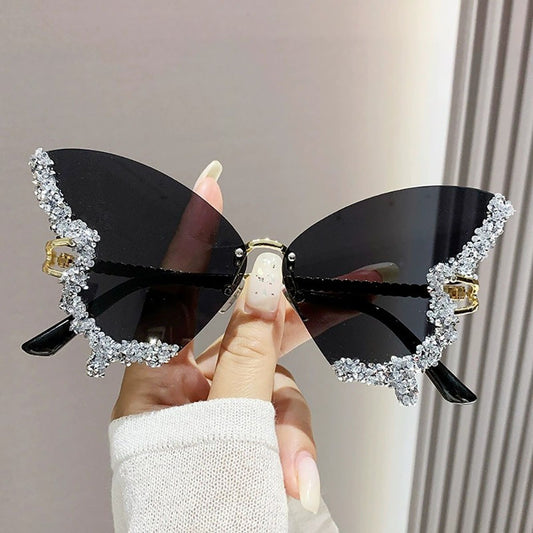 Sunglasses for Women - Butterfly Glasses Rhinestone Rim Sparkling Glamorous Decorative Fashion - main product view