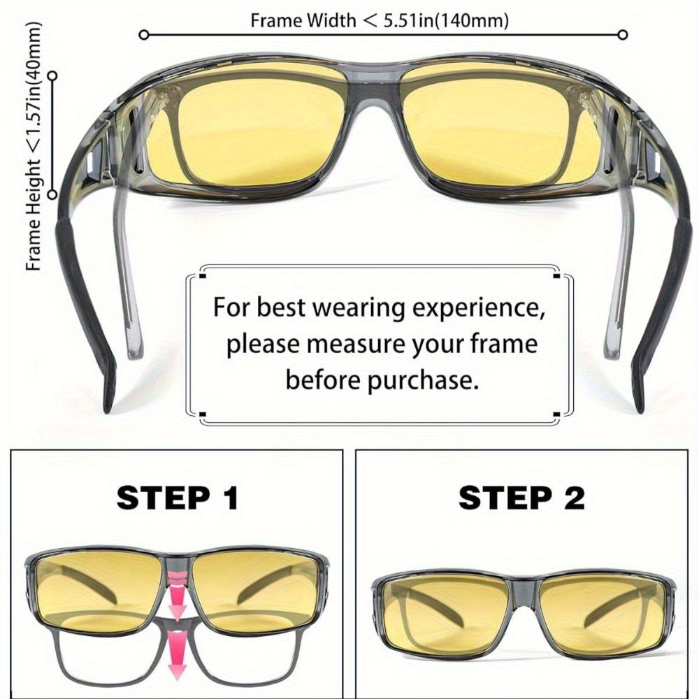 Sunglasses for Men - Fit Over Night Vision Glasses for Prescription Wearers Anti-Glare Yellow - product detail view 4