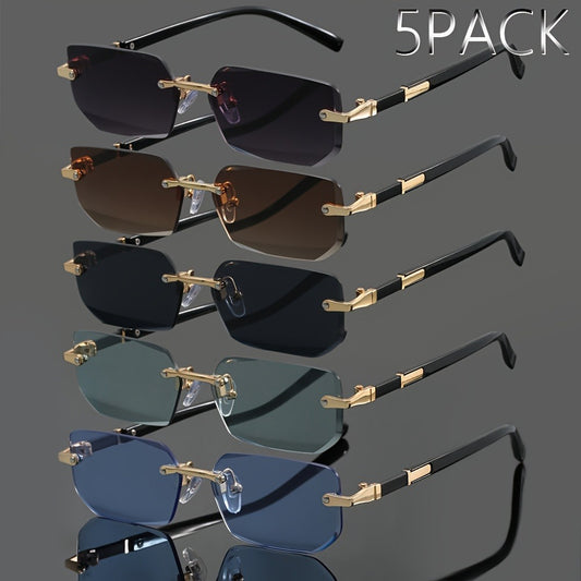 Sunglasses for Men - Frameless Set 5 Pack - Metal Rimless Oval Lens UV Protection Lightweight - main product view